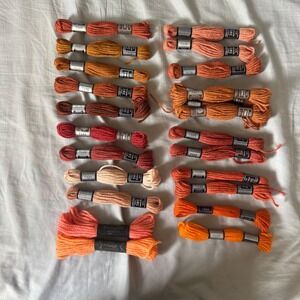 DMC Tapestry Wool Yarn Lot 23pc Orange Peach Rust 100% Wool Needlepoint Thread